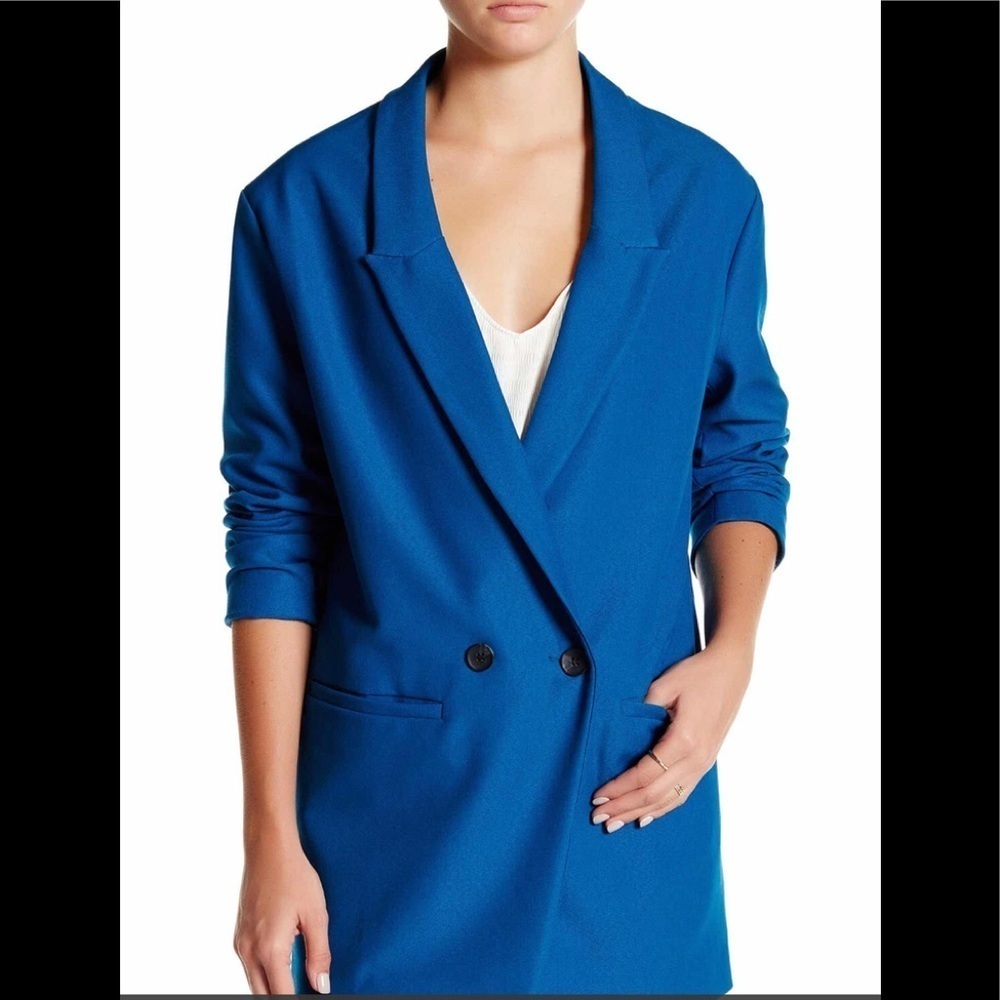 NWT Six Crisp Days Double Breasted Boyfriend Blazer SZ L Turquoise Blue